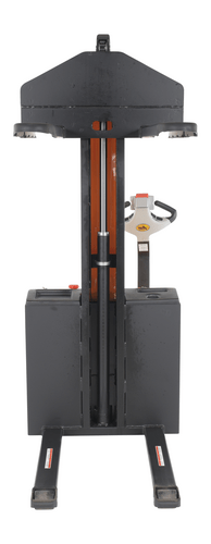 Centerline Dynamics Stackers Vestil Steel Narrow Mast Stacker DC Powered 62 In. Raised Height Fixed Fork 27 In. Fork Width 2,200 Lb. Capacity