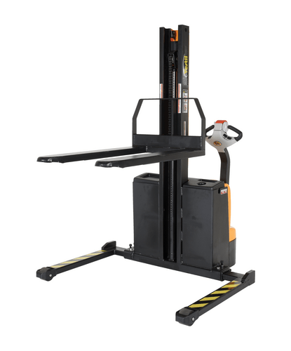 Centerline Dynamics Stackers Vestil Steel Narrow Mast Stacker DC Powered 62 In. Raised Height Fixed Fork Adjustable Support Legs 2,200 Lb. Capacity