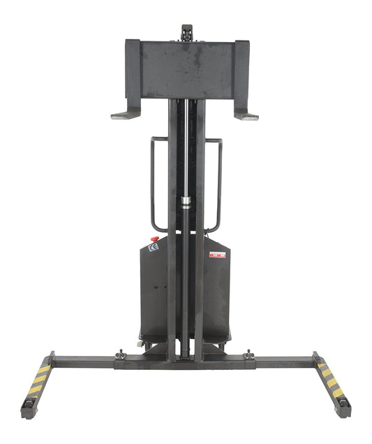 Centerline Dynamics Stackers Vestil Steel Narrow Mast Stacker DC Powered 63 In. Raised Height Adjustable Forks and Support Legs 1,000 Lb. Capacity
