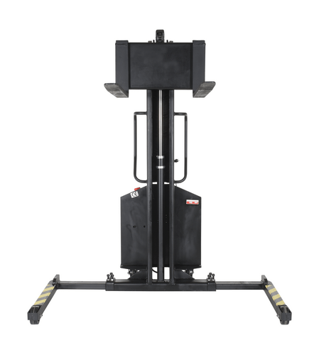 Centerline Dynamics Stackers Vestil Steel Narrow Mast Stacker DC Powered 63 In. Raised Height Adjustable Forks and Support Legs 1,500 Lb. Capacity