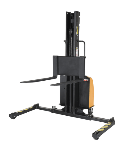 Centerline Dynamics Stackers Vestil Steel Narrow Mast Stacker DC Powered 63 In. Raised Height Adjustable Forks and Support Legs 1,500 Lb. Capacity
