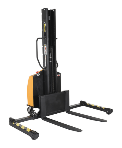 Centerline Dynamics Stackers Vestil Steel Narrow Mast Stacker DC Powered 63 In. Raised Height Adjustable Forks and Support Legs 1,500 Lb. Capacity