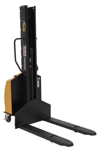 Centerline Dynamics Stackers Vestil Steel Narrow Mast Stacker DC Powered 63 In. Raised Height Fixed Forks 30 In. Fork Width 1,000 Lb. Capacity