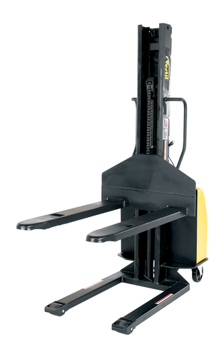 Centerline Dynamics Stackers Vestil Steel Narrow Mast Stacker DC Powered 63 In. Raised Height Fixed Forks 36 In. Fork Width 1,500 Lb. Capacity