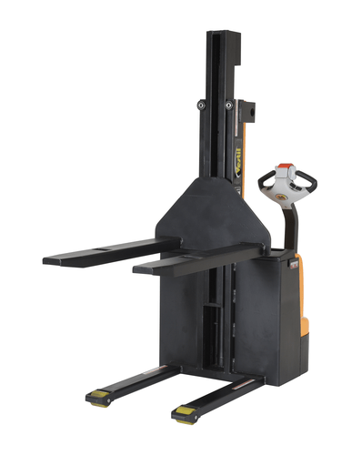 Centerline Dynamics Stackers Vestil Steel Narrow Mast Stacker DC Powered 90 In. Raised Height Fixed Fork 27 In. Fork Width 2,500 Lb. Capacity