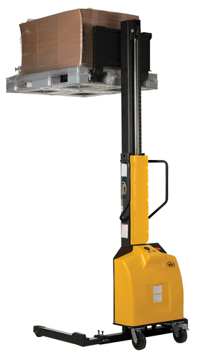 Centerline Dynamics Stackers Vestil Steel Narrow Mast Stacker DC Powered 98 In. Raised Height Adjustable Forks and Support Legs 1,500 Lb. Capacity