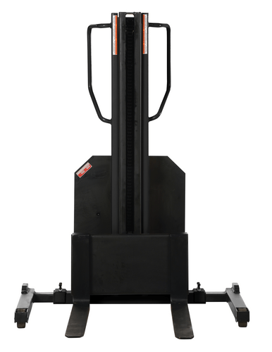 Centerline Dynamics Stackers Vestil Steel Narrow Mast Stacker DC Powered 98 In. Raised Height Adjustable Forks and Support Legs 1,500 Lb. Capacity