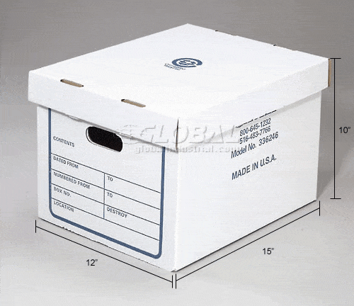 Centerline Dynamics Storage Box Transfer File Record Storage Boxes, 15"L x 12"W x 10"H, White - Pkg Qty 20