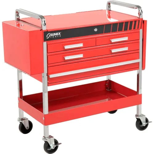 Centerline Dynamics Sunex Storage Sunex Tools 8013ADELUXE 4 Drawer Deluxe Red Tool Cart W/ Locking Top & Drawers