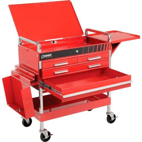 Centerline Dynamics Sunex Storage Sunex Tools 8013ADELUXE 4 Drawer Deluxe Red Tool Cart W/ Locking Top & Drawers