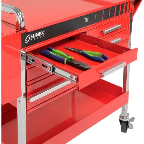 Centerline Dynamics Sunex Storage Sunex Tools 8013ADELUXE 4 Drawer Deluxe Red Tool Cart W/ Locking Top & Drawers
