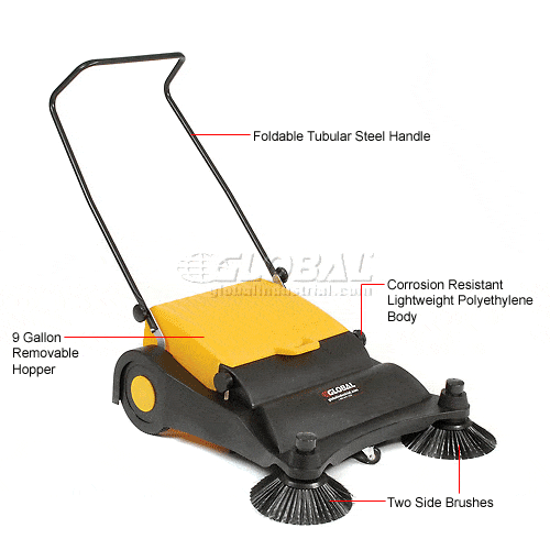 Centerline Dynamics Sweepers Global Industrial™ Push Sweeper, 32" Cleaning Path