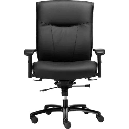 Centerline Dynamics Task & Desk Chairs Big & Tall Leather Chair With High Back & Adjustable Arms, Leather, Black