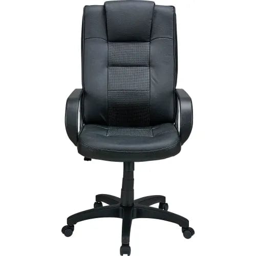 Centerline Dynamics Task & Desk Chairs Executive Chair With Headrest, High Back & Fixed Arms, Leather, Black