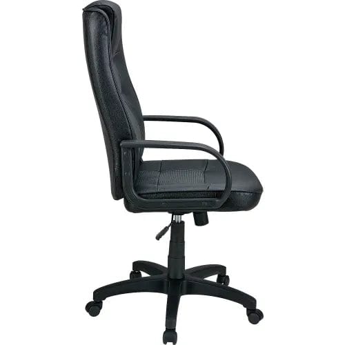 Centerline Dynamics Task & Desk Chairs Executive Chair With Headrest, High Back & Fixed Arms, Leather, Black