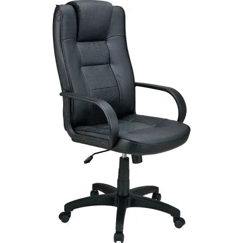 Centerline Dynamics Task & Desk Chairs Executive Chair With Headrest, High Back & Fixed Arms, Leather, Black