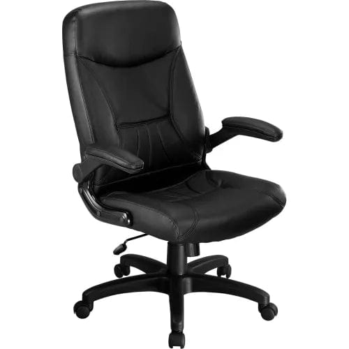 Centerline Dynamics Task & Desk Chairs Executive Chair With High Back & Fixed Arms, Leather, Black