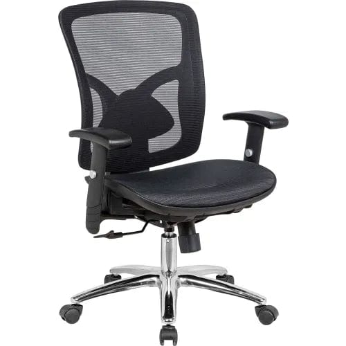 Centerline Dynamics Task & Desk Chairs Mesh Back Task Chair w/ Fabric Seat, Black w/ Chrome Frame