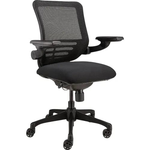 Centerline Dynamics Task & Desk Chairs Mesh Chair with Adjustable Flip Arms & Mid Back, Fabric, Black