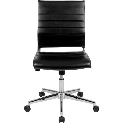 Centerline Dynamics Task & Desk Chairs Mid-Back Armless Black LeatherSoft Contemporary Ribbed Executive Swivel Office Chair