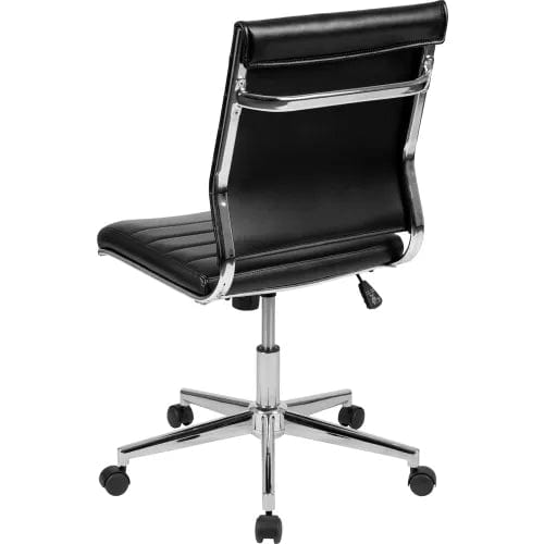 Centerline Dynamics Task & Desk Chairs Mid-Back Armless Black LeatherSoft Contemporary Ribbed Executive Swivel Office Chair