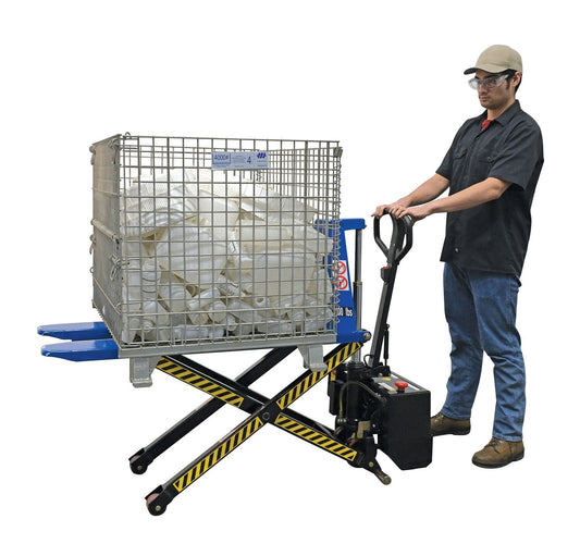 Centerline Dynamics Tote Lifters Vestil Steel DC Powered Tote Lift 62-3/4 In. x 20-1/2 In. x 46-1/2 In. 3000 Lb. Capacity
