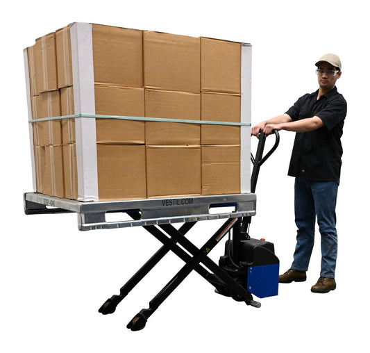 Centerline Dynamics Tote Lifters Vestil Steel Pramac DC Powered High Lift Pallet Truck 67 In. x 21-1/2 In. x 49-1/2 In. 2200 Lb. Capacity