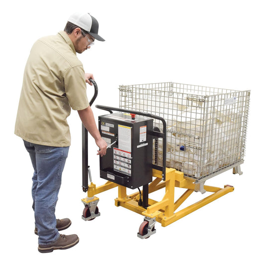 Centerline Dynamics Tote Lifters Vestil Steel Tote-A-Load DC Powered Fork Size 27 In. x 43 In. 2,200 Lb. Capacity