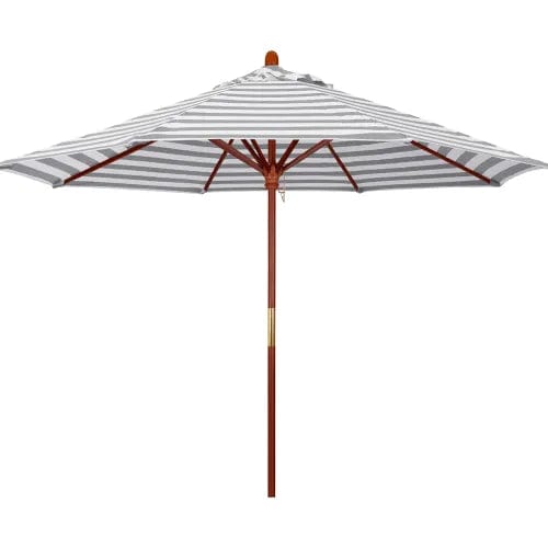 Centerline Dynamics Umbrellas & Bases California Umbrella 9' Patio Umbrella - Gray White Cabana Stripe - Hardwood Pole - Grove Series