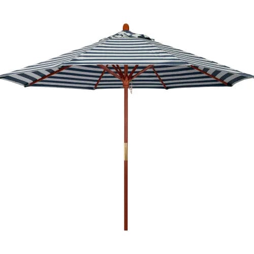 Centerline Dynamics Umbrellas & Bases California Umbrella 9' Patio Umbrella - Navy White Cabana Stripe - Hardwood Pole - Grove Series