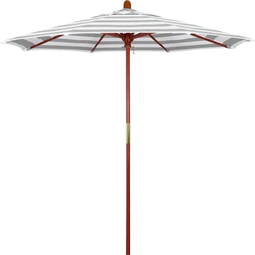 California Umbrella 7.5' Patio Umbrella, Grove Series, Hardwood Pole, Olefin Gray/White CabanaStripe, MARE758-F95 California Umbrella 7.5' Patio Umbrella, Grove Series, Hardwood Pole, Olefin Gray/White CabanaStripe, MARE758-F95