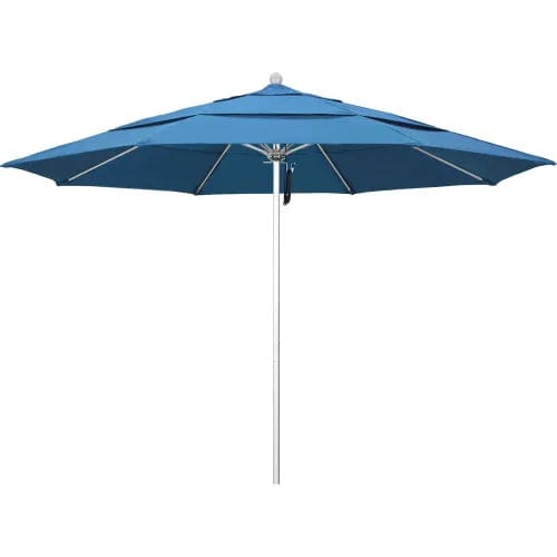 Centerline Dynamics Umbrellas & Bases California Umbrella Venture 11' Patio Umbrella, Silver Pole, Olefin Frost Blue Fabric