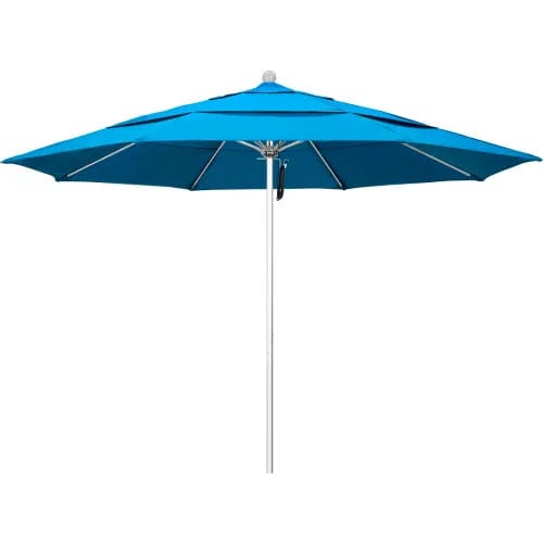 Centerline Dynamics Umbrellas & Bases California Umbrella Venture 9' Patio Umbrella, Silver Pole, Sunbrella 1A Canvas Cyan Fabric