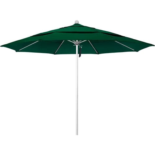 Centerline Dynamics Umbrellas & Bases California Umbrella Venture 9' Patio Umbrella, Silver Pole, Sunbrella 1A Forest Green Fabric