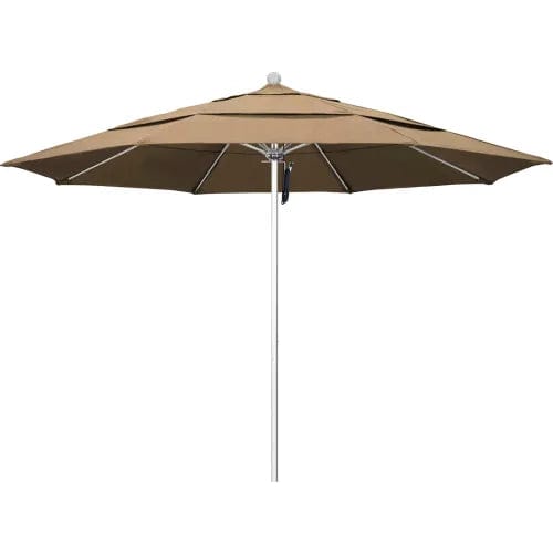 California Umbrella Venture 11' Patio Umbrella, Silver Pole, Sunbrella 1A Heather Beige Fabric, ALTO118002-5476