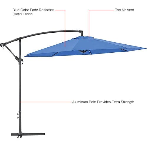 Centerline Dynamics Umbrellas & Bases Cantilever Umbrella w/ Crank, Tilt & Cross Brace, Olefin Fabric, 10'W, Blue