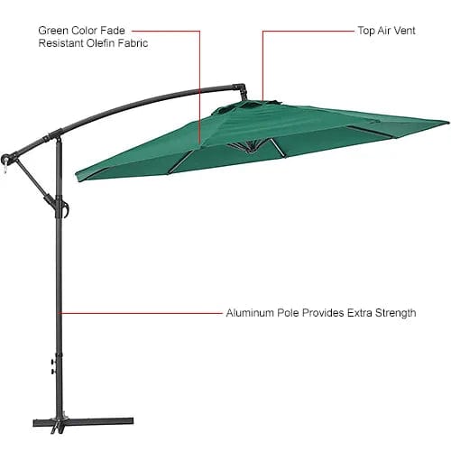 Centerline Dynamics Umbrellas & Bases Cantilever Umbrella w/ Crank, Tilt & Cross Brace, Olefin Fabric, 10'W, Green
