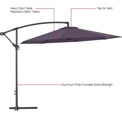 Centerline Dynamics Umbrellas & Bases Cantilever Umbrella w/ Crank, Tilt & Cross Brace, Olefin Fabric, 10'W, Navy