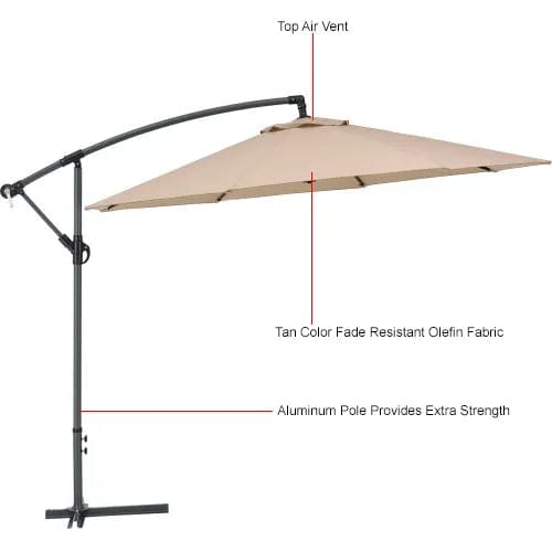 Centerline Dynamics Umbrellas & Bases Cantilever Umbrella w/ Crank, Tilt & Cross Brace, Olefin Fabric, 10'W, Tan