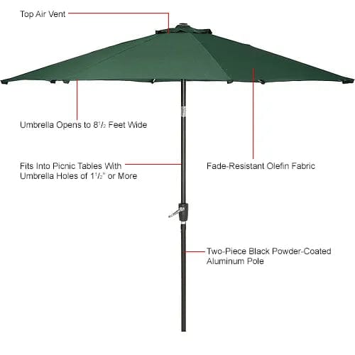 Centerline Dynamics Umbrellas & Bases Outdoor Umbrella with Tilt Mechanism, Olefin Fabric, 8-1/2'W, Green