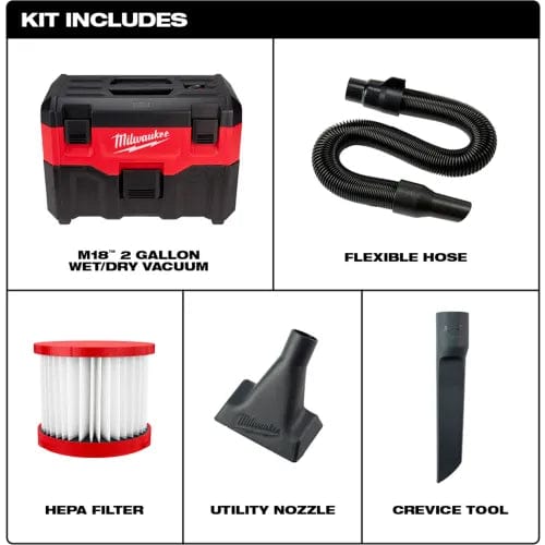 Centerline Dynamics Vacuums Milwaukee® 0880-20 M18™ 2-Gallon Cordless Wet/Dry Vacuum (Bare Tool Only)