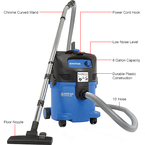 Centerline Dynamics Vacuums Nilfisk Attix 30 Wet/Dry Vacuum, 8 Gallon Cap.