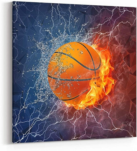 Centerline Dynamics Wall Art Canvas 12x12 In Ball on Fire and Water Canvas Wall Art