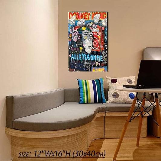 Centerline Dynamics Wall Art Canvas 12x16in Banksy Graffiti Canvas Wall Art Monkey All Eyes On Me