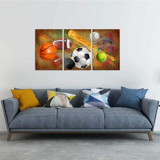 Centerline Dynamics Wall Art Canvas 3 Pieces Sports Rustic Canvas Wall Art