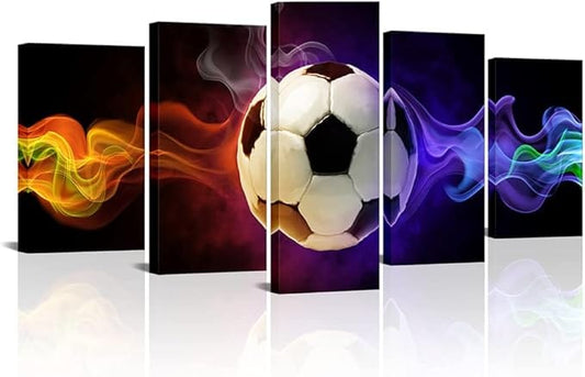 Centerline Dynamics Wall Art Canvas 5 Panels Soccer Ball Fire Poster Canvas Wall Art