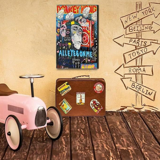 Centerline Dynamics Wall Art Canvas Banksy Graffiti Canvas Wall Art Monkey All Eyes On Me