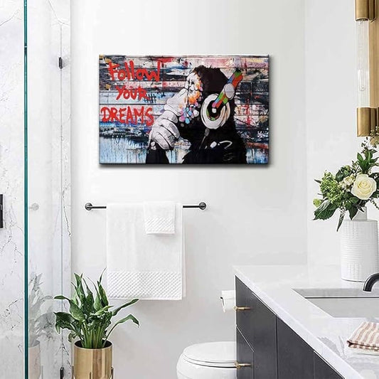 Centerline Dynamics Wall Art Canvas Framed Banksy Graffiti Canvas Wall Art Follow Your Dreams