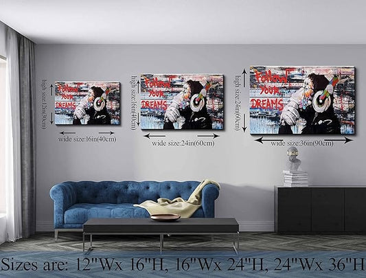 Centerline Dynamics Wall Art Canvas Framed Banksy Graffiti Canvas Wall Art Follow Your Dreams