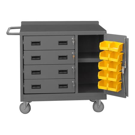 Durham Mobile Bench Cabinet, 10 Yellow Bins